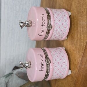 Demdaco First Tooth & First Curl Pink Ceramic Stoneware Keepsake